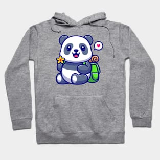 Cute Panda Holding Flower With Backpack Cartoon Hoodie